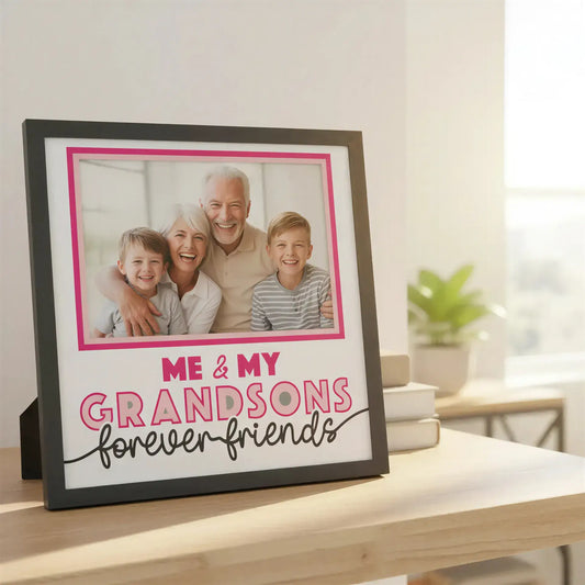 Decorative sign with text 'Me & My Grandsons Forever Friends' on a white background