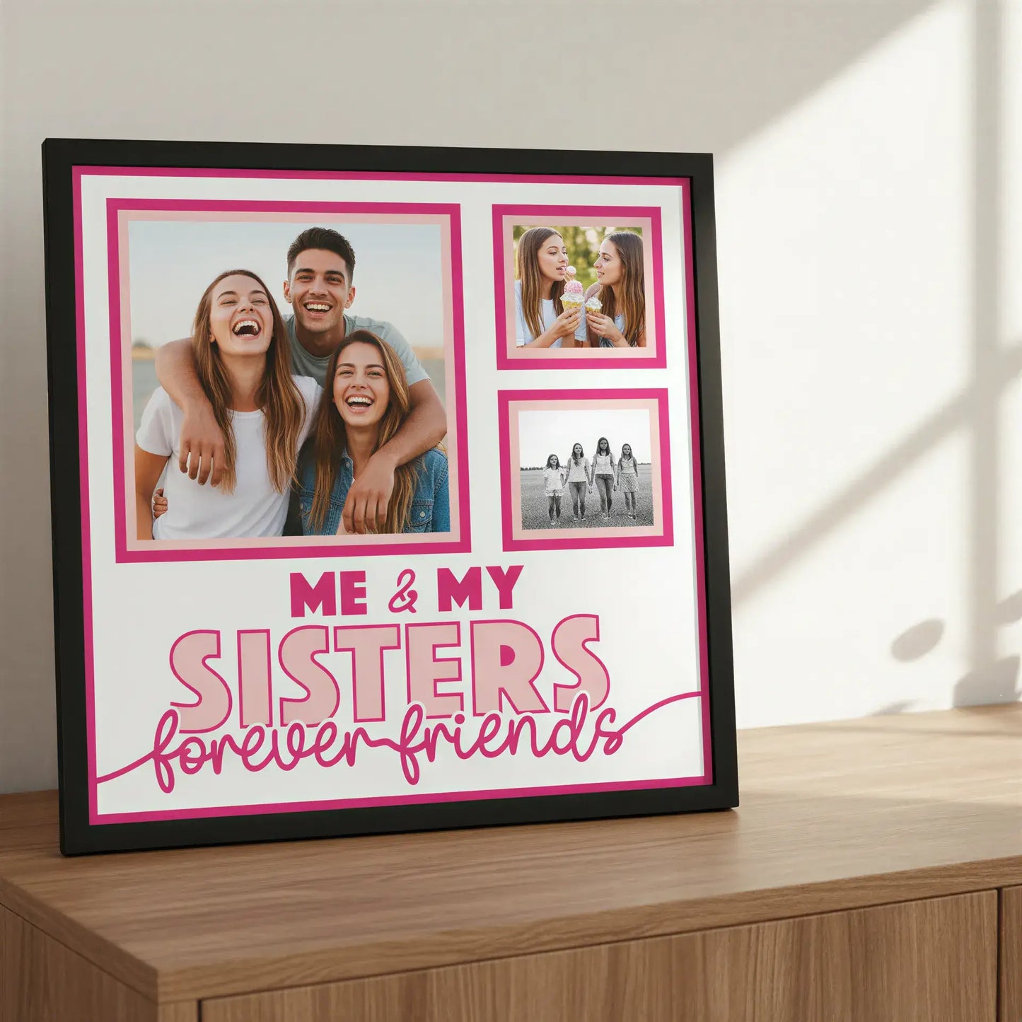 Me & My Sisters Personalised Picture Frame - 3 Pictures / 300x300mm / White - Home Décor