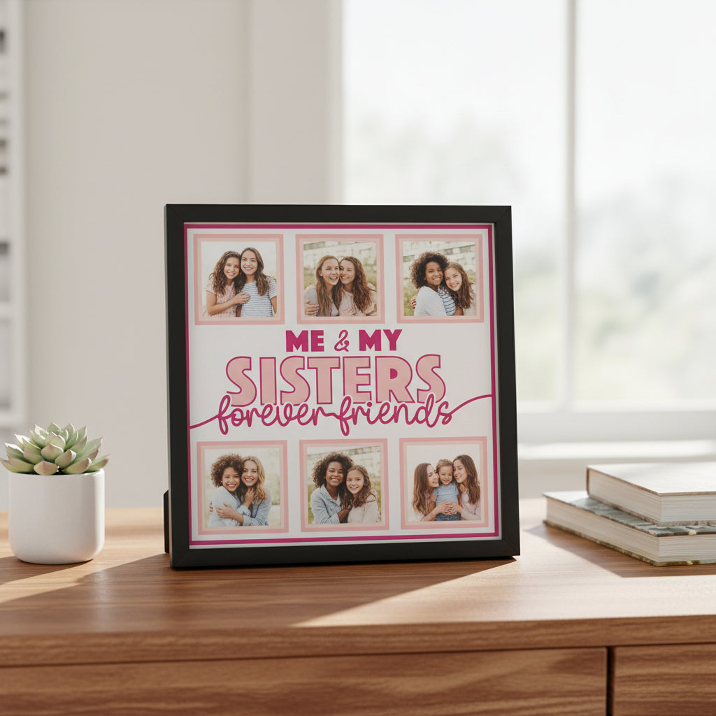 Me & My Sisters Personalised Picture Frame - 6 Pictures / 300x300mm / White - Home Décor