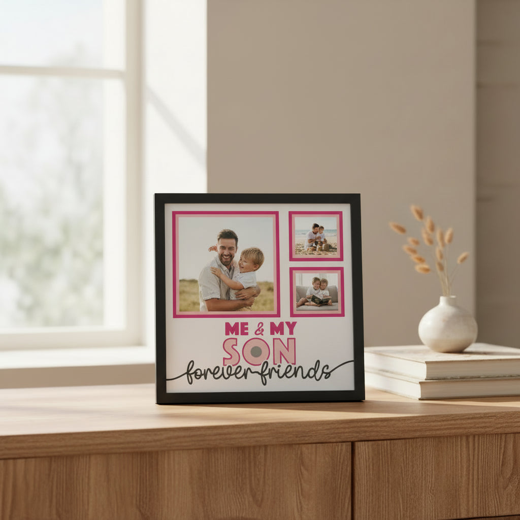 Me & My Son Personalised Picture Frame - 3 Pictures / 300x300mm / White - Home Décor