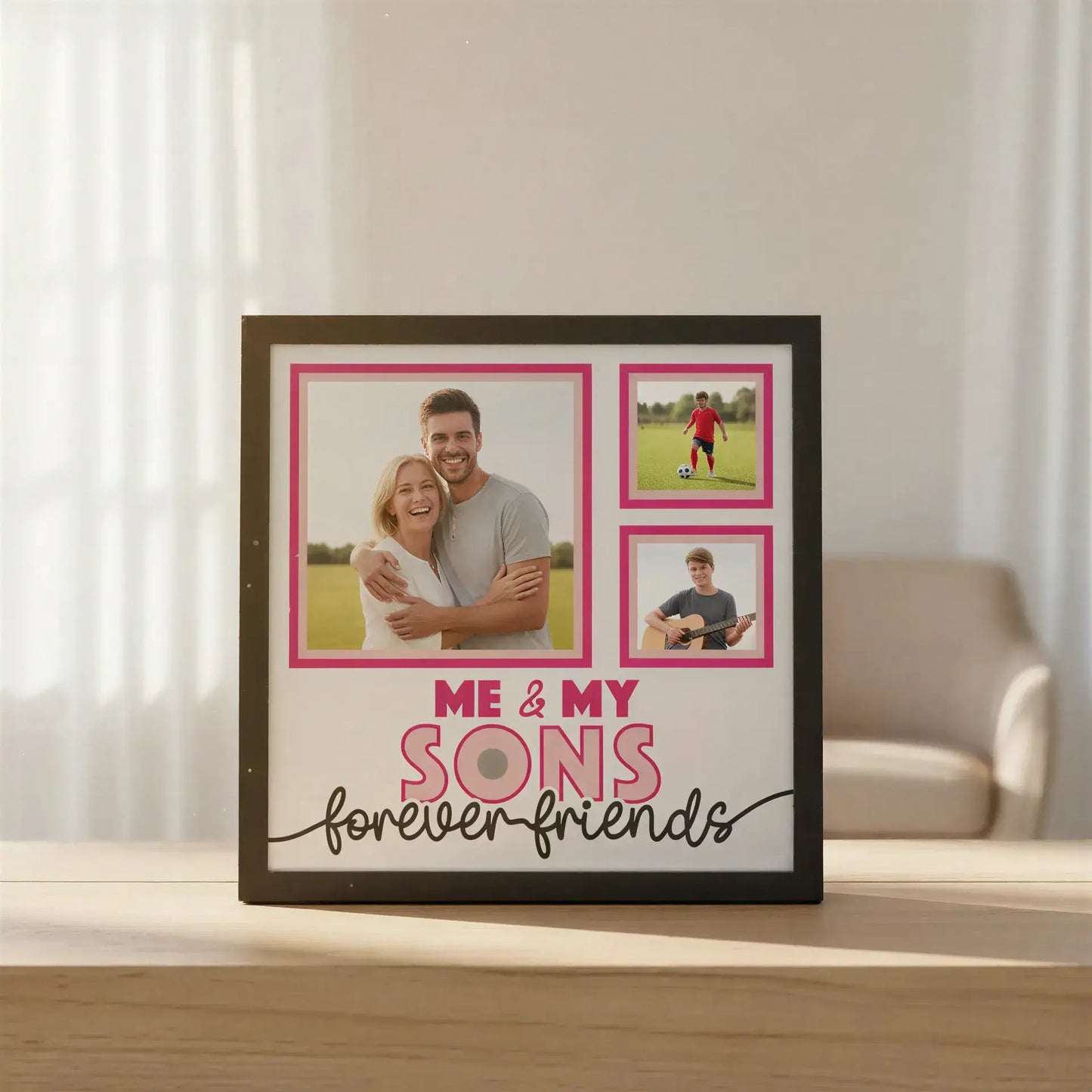 Me & My Sons Personalised Picture Frame - 3 Pictures / 300x300mm / White - Home Décor
