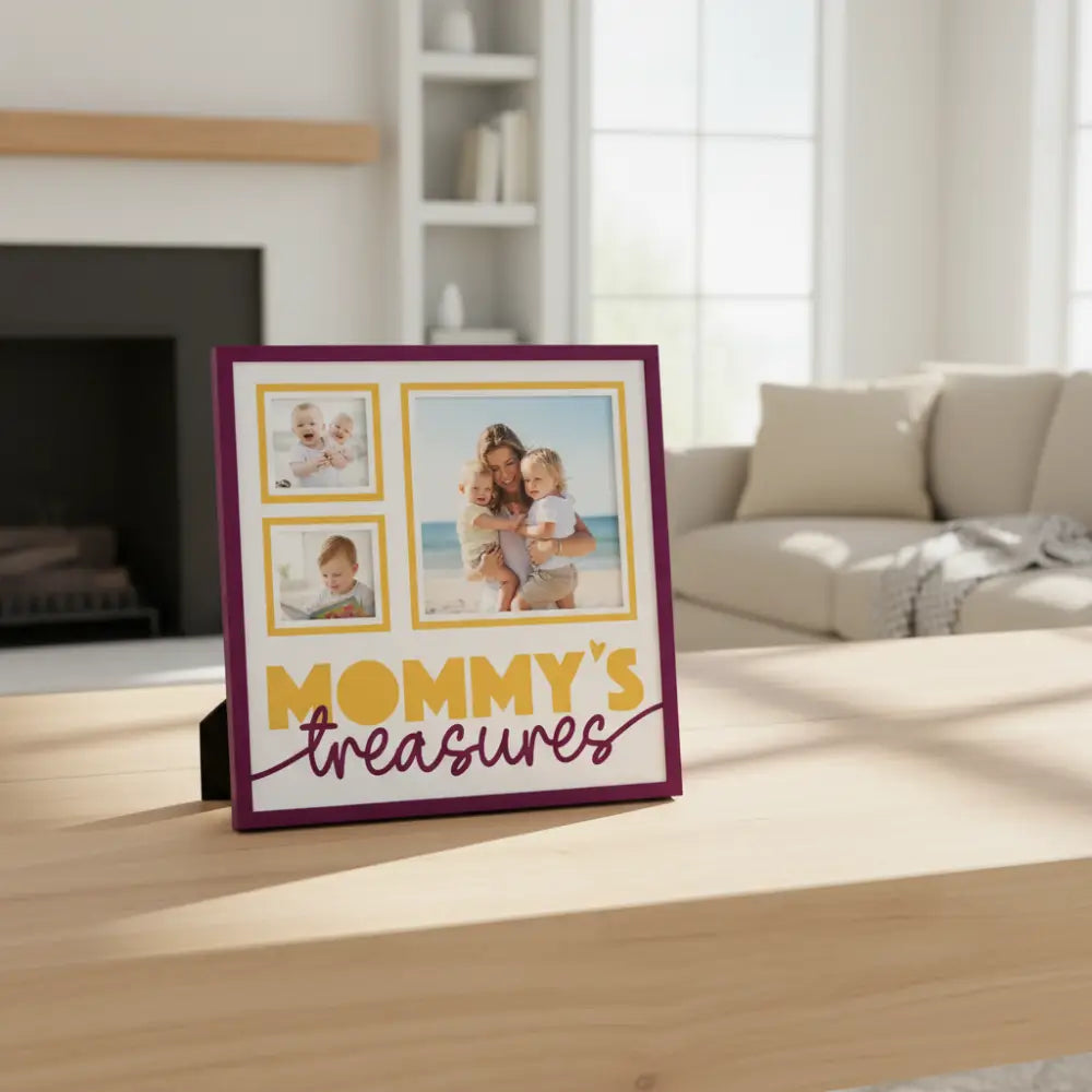 Decorative design with gold frames and 'Mommy's Treasures' text on a white background