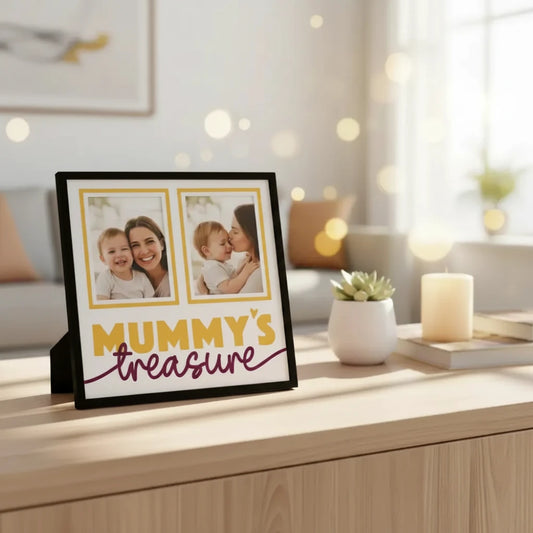 Decorative paper with 'Mummy's treasure' text and two blank frames on a white background