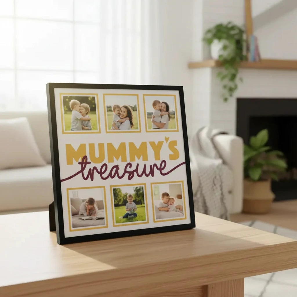 Design template with 'Mummy's treasure' text and frames on a white background