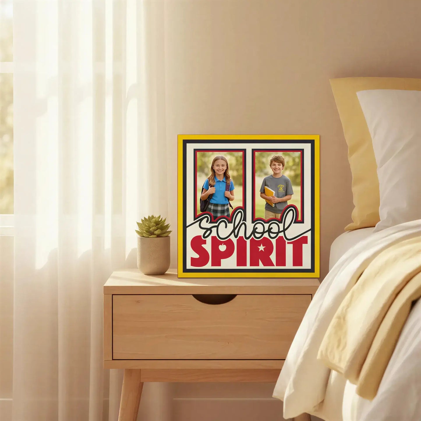 Design template with 'School Spirit' text and frames on a white background
