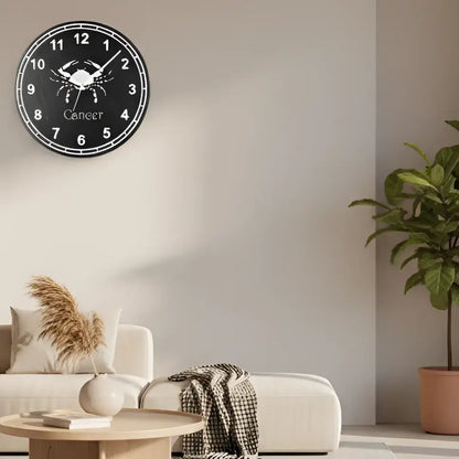 Slate Clock face with a crab symbol and 'Cancer' text on a black background
