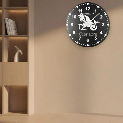 Slate Clock face with Capricorn zodiac symbol on a black background