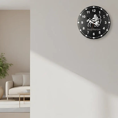 Sagittarius zodiac sign on a slate clock face with black background