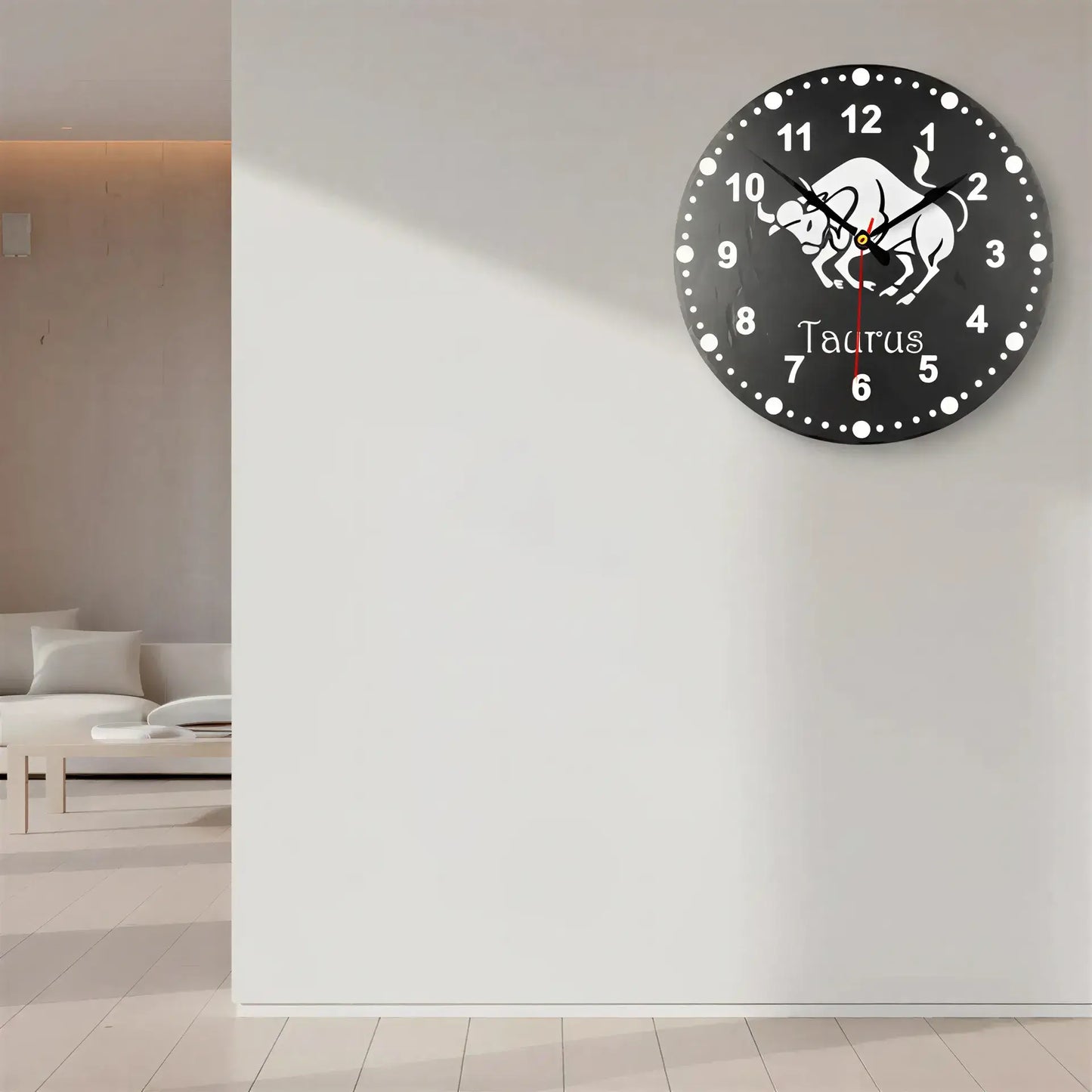Slate Clock face with Taurus zodiac sign on a black background