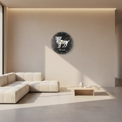 Modern living room with a decorative clock on the wall