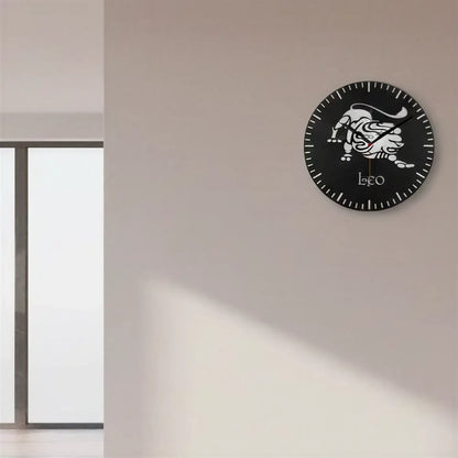 Circular slate clock with a lion design and 'Leo' text on a white background