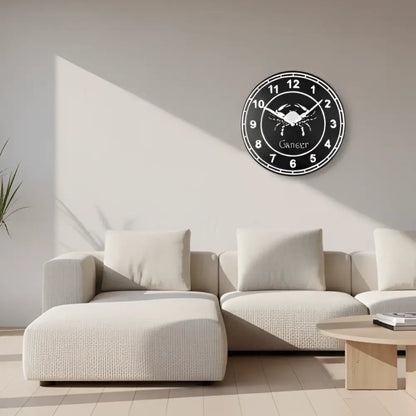 Decorative clock face with Cancer zodiac symbol on a Slate background