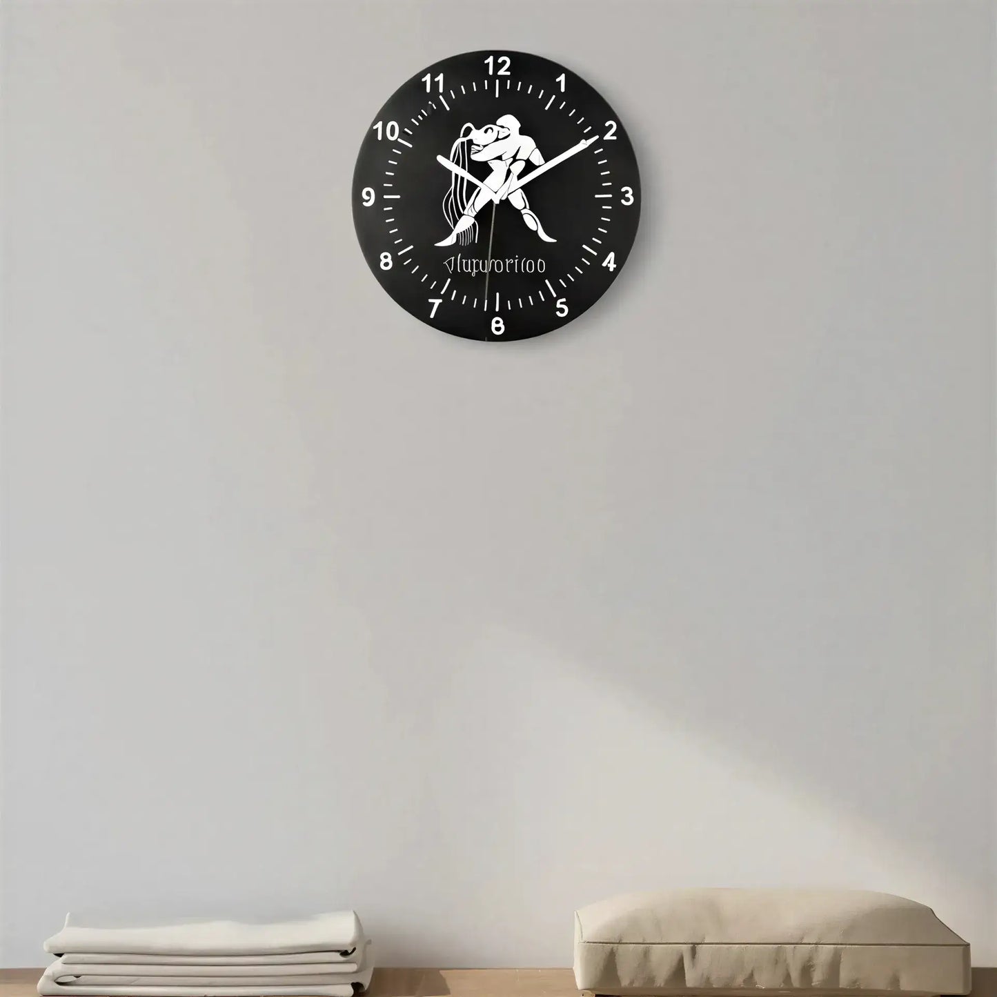 Slate Clock face with Aquarius zodiac symbol on a grid background