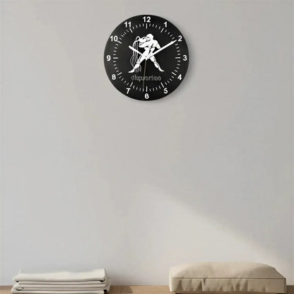 Slate Clock face with Aquarius zodiac symbol on a grid background
