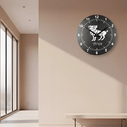 Slate clock with Aries zodiac symbol on a grid background