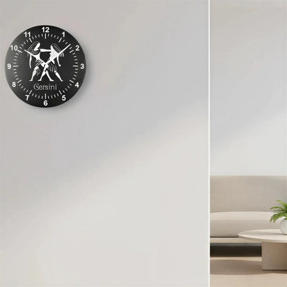 Slate Clock face with Gemini zodiac sign design on a grid background