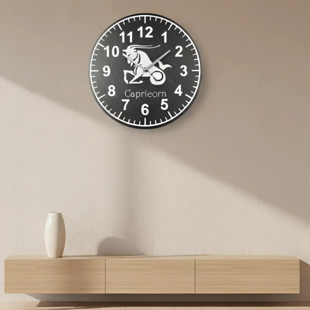 Slate Clock face with Capricorn zodiac symbol on a grid background