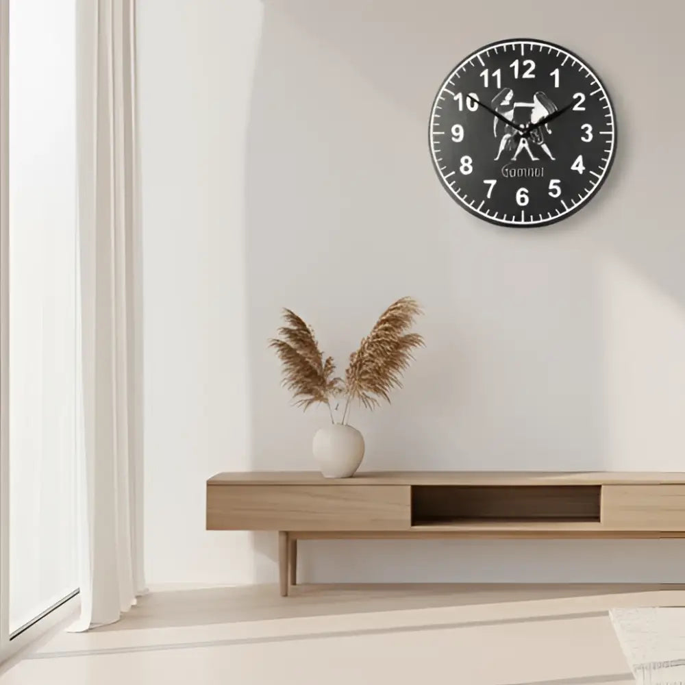Slate Clock face with Gemini zodiac sign design on a grid background