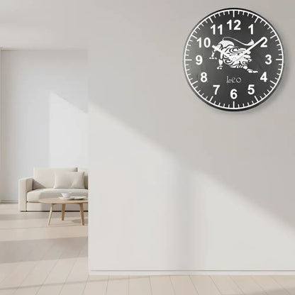 Circular design with a lion illustration and Slate clock background