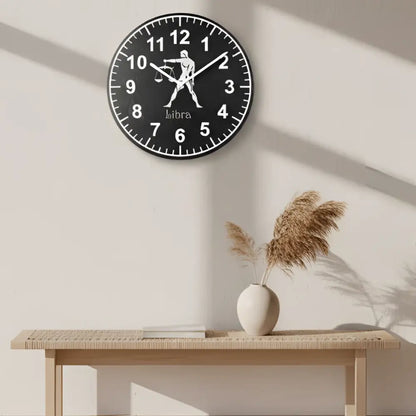 Slate Clock face with Libra zodiac sign design on a grid background