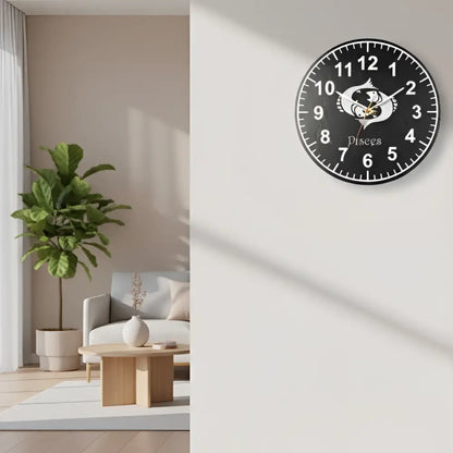 Slate Wall clock with Pisces zodiac symbol on a grid background