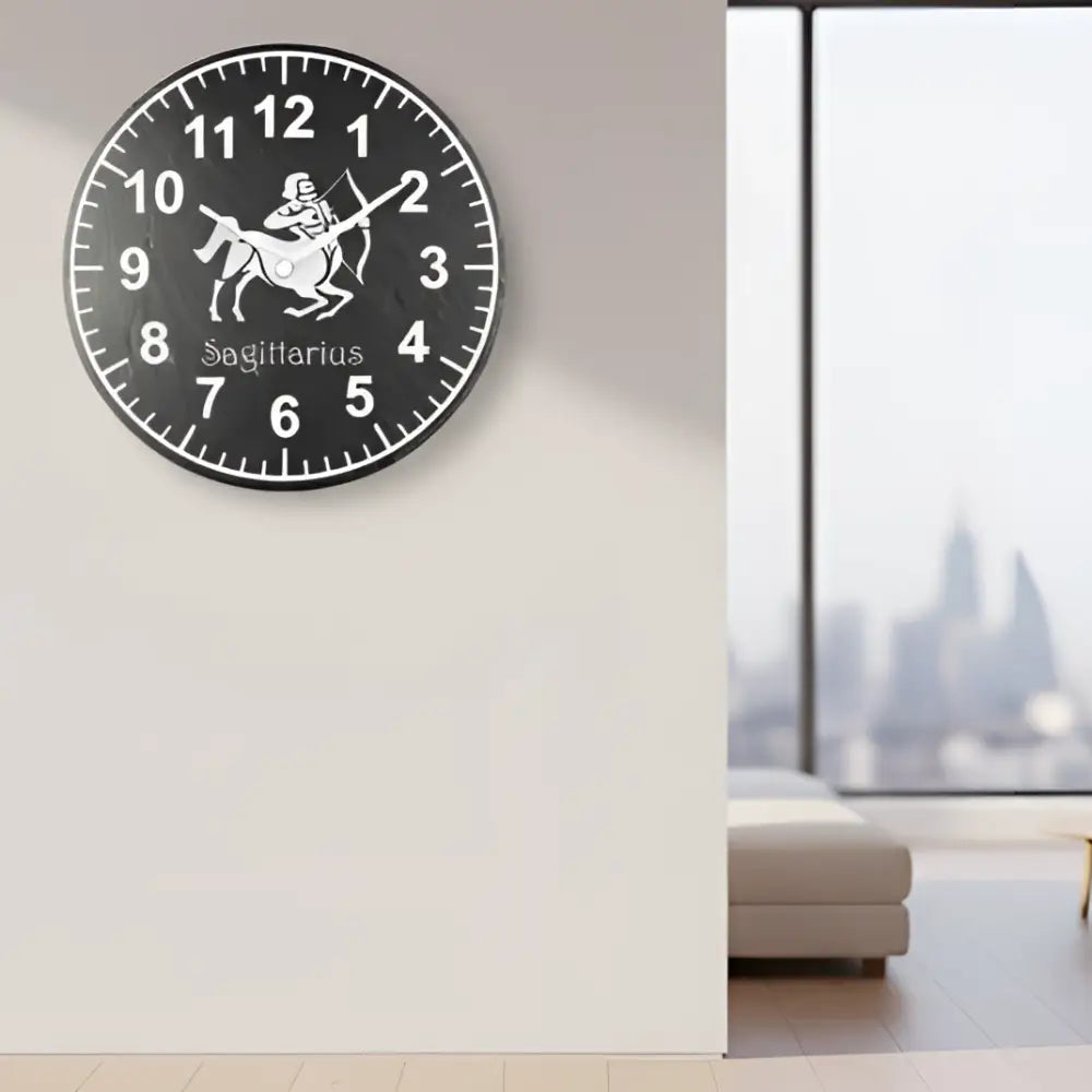 Sagittarius zodiac sign on a slate clock face design