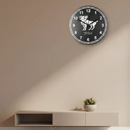 Slate Clock face with Aries zodiac sign and numbers on a dark background
