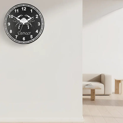 Slate clock with a crab design and 'Cancer' text on a black background