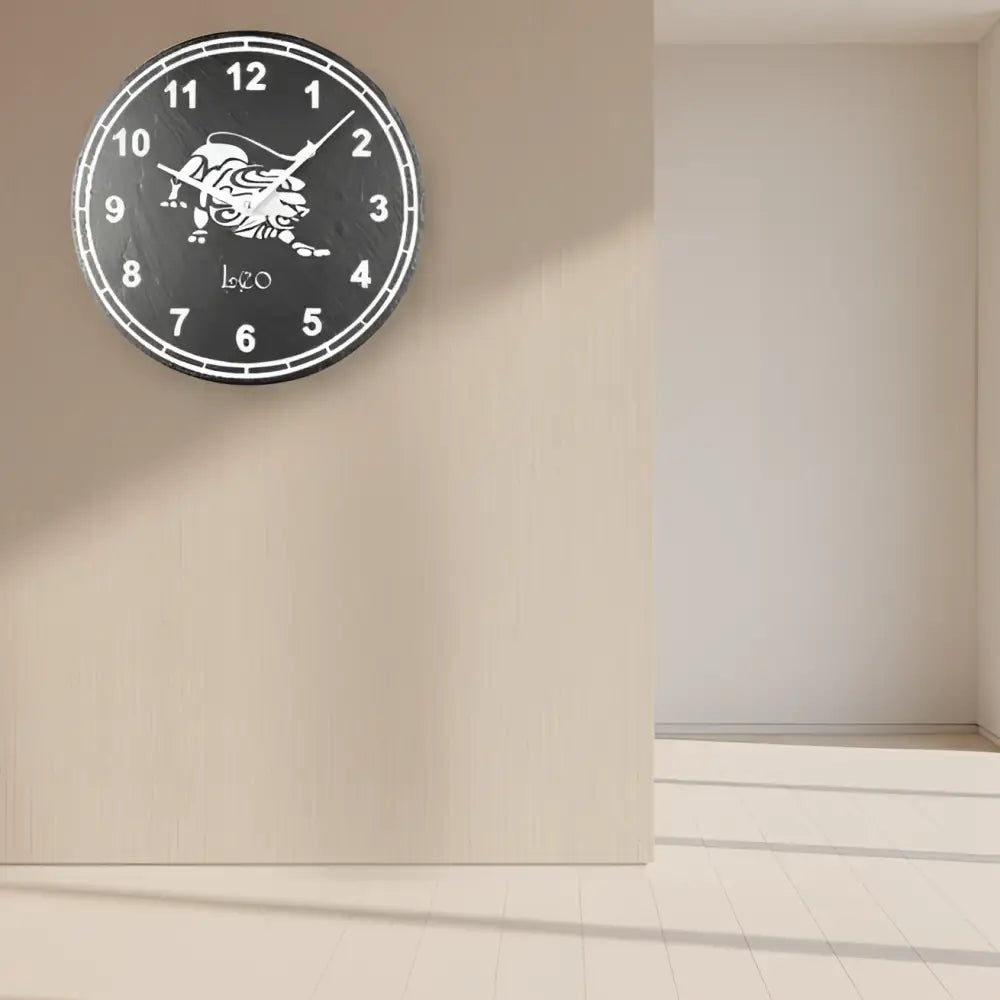Slate clock with Leo zodiac 
