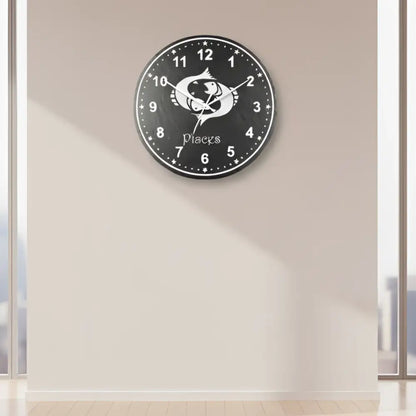 Pisces zodiac sign slate clock with star design on a black background
