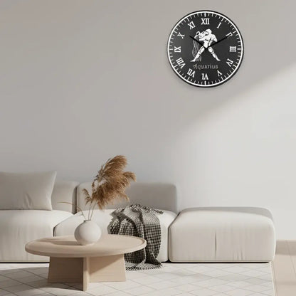 Decorative slate clock face with Aquarius zodiac symbol and Roman numerals