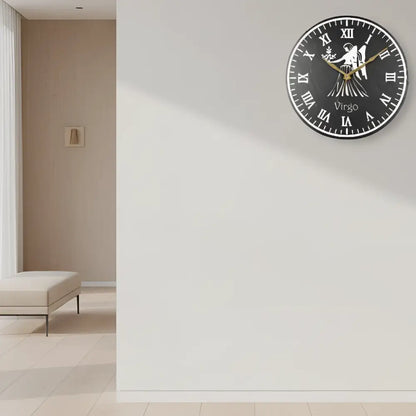 Decorative slate clock face with Virgo zodiac symbol and Roman numerals