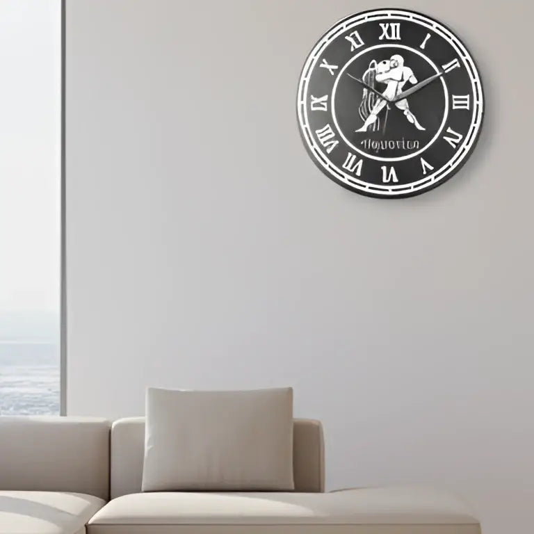 Aquarius zodiac sign with Roman numerals on a circular slate background