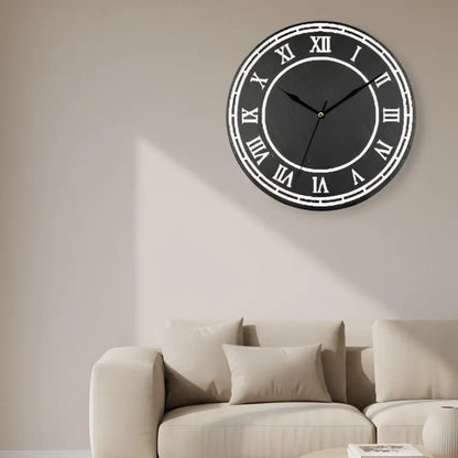 Circular clock face with Roman numerals on a slate background