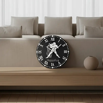 Slate coaster with Aquarius zodiac symbol and Roman numerals on a slate background