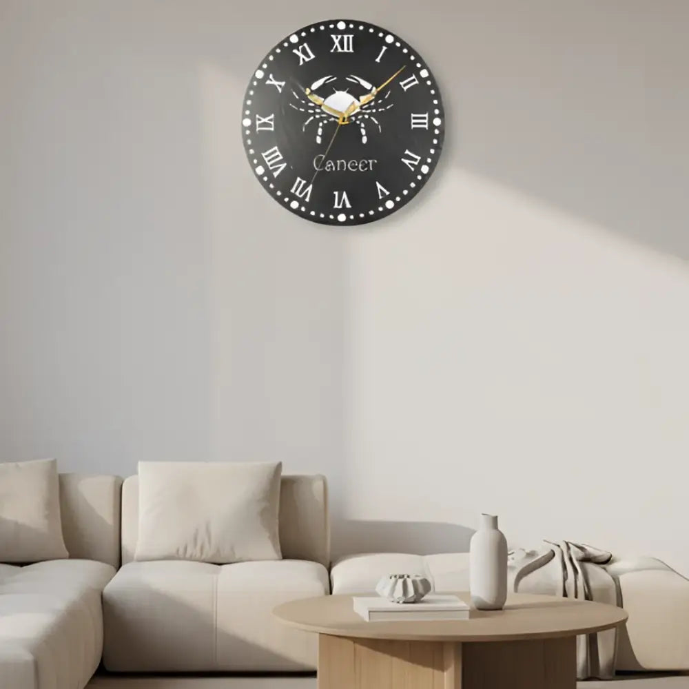 Slate clock with Cancer zodiac symbol and Roman numerals