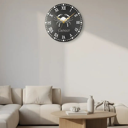 Slate clock with Cancer zodiac symbol and Roman numerals