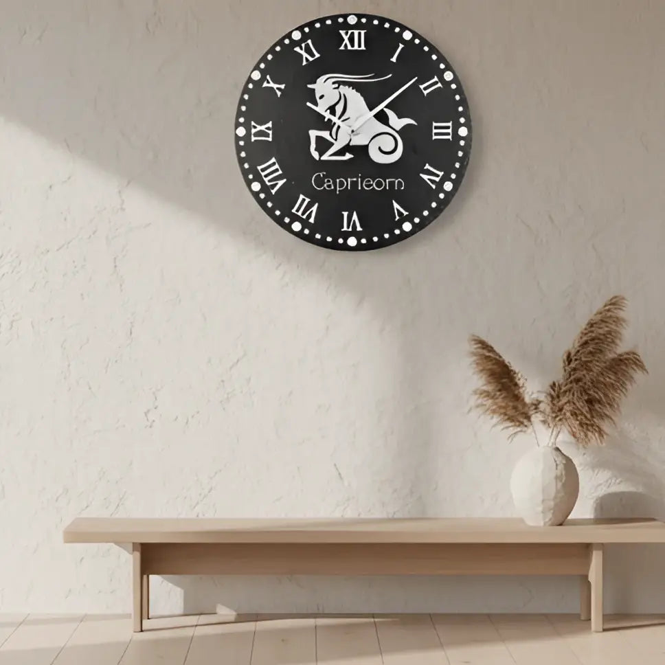 Capricorn zodiac sign with Roman numerals on a dark slate background