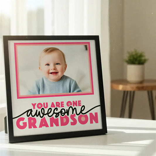 Framed picture with 'You are one awesome grandson' text on a white background