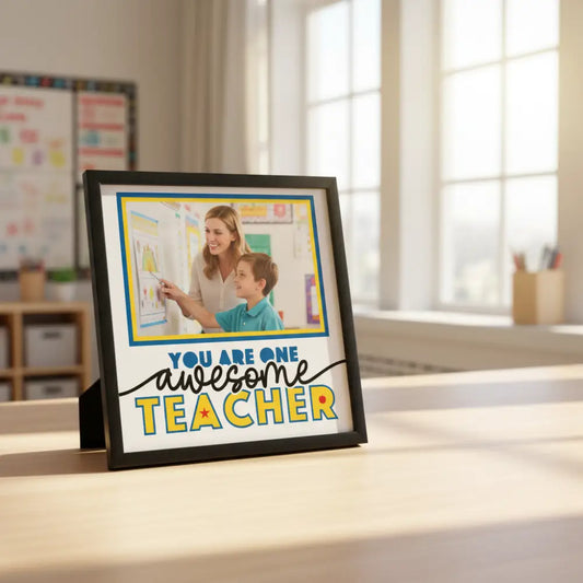 Decorative sign with 'You are one awesome teacher' text and red background